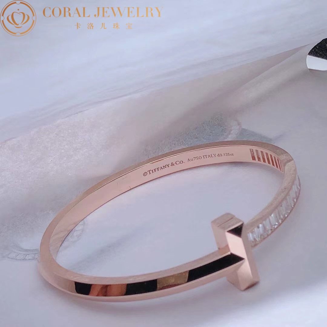 Tiffany T T1 Wide Hinged Bangle in 18k Rose Gold with Baguette Diamonds