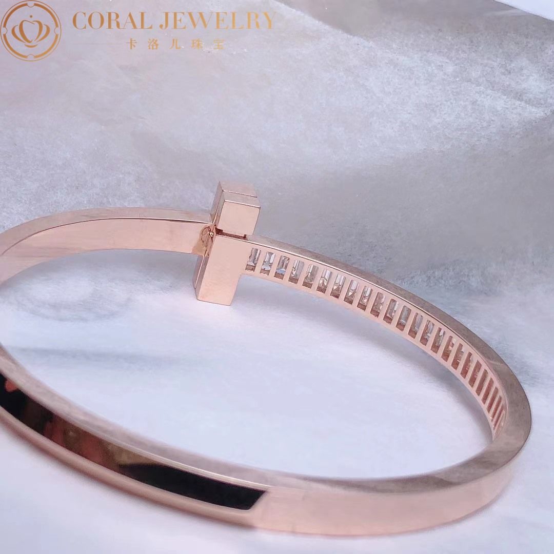 Tiffany T T1 Wide Hinged Bangle in 18k Rose Gold with Baguette Diamonds