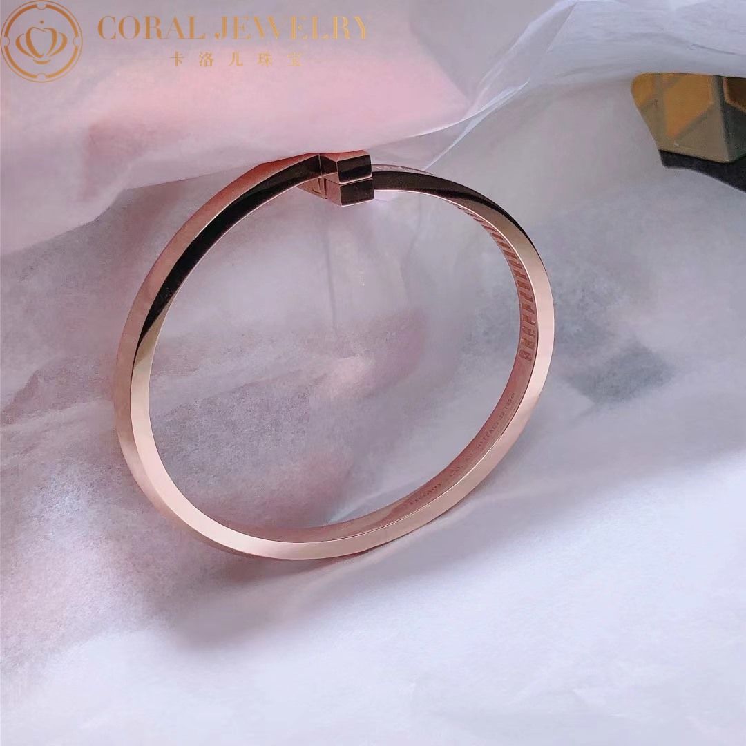Tiffany T T1 Wide Hinged Bangle in 18k Rose Gold with Baguette Diamonds