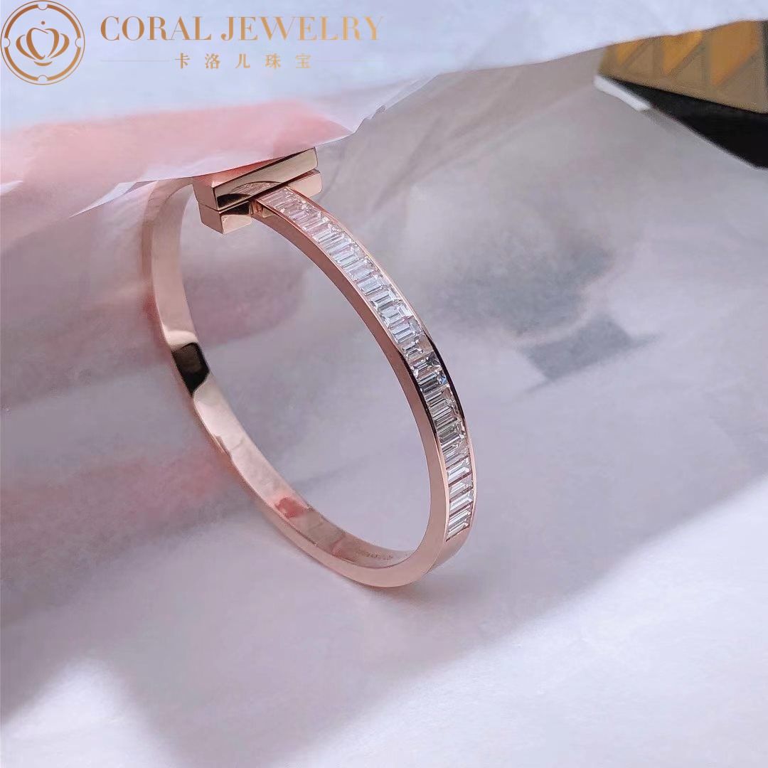 Tiffany T T1 Wide Hinged Bangle in 18k Rose Gold with Baguette Diamonds