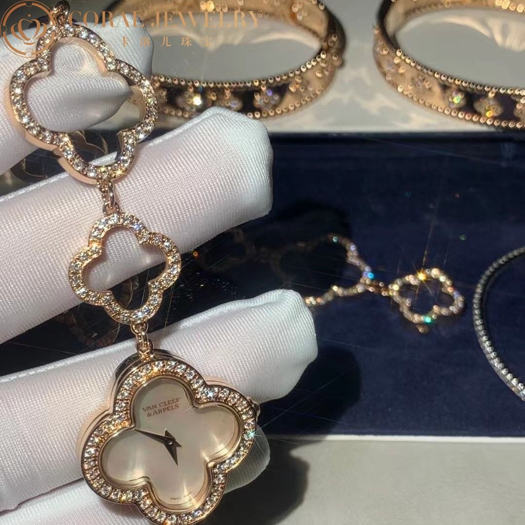 Van Cleef & Arpels Vintage Alhambra Wristwatch Rose Gold Diamond Mother-of-Pearl