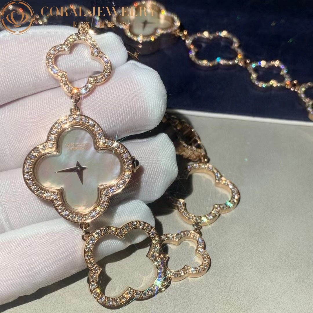 Van Cleef & Arpels Vintage Alhambra Wristwatch Rose Gold Diamond Mother-of-Pearl