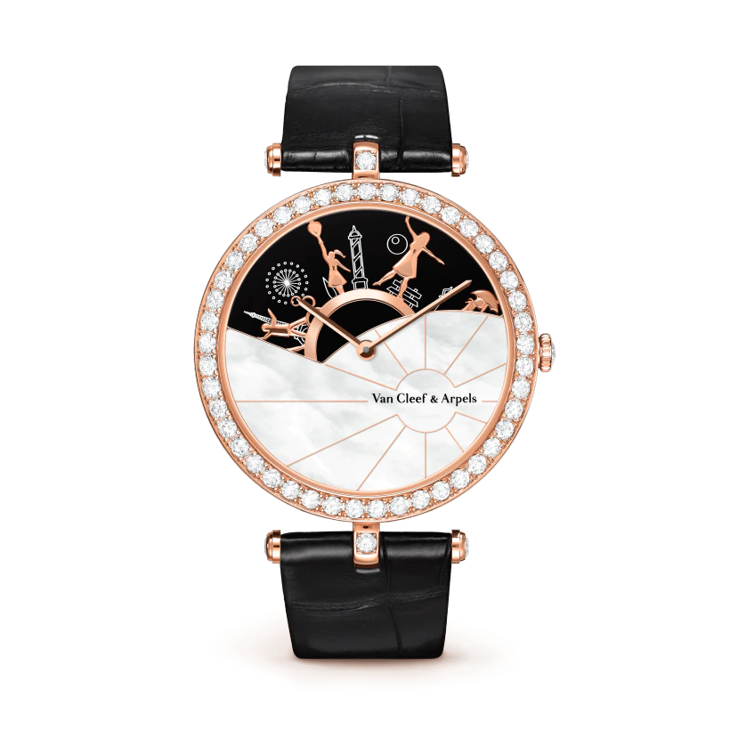 Van Cleef & Arpels Lady Arpels A Day in Paris Watch Rose gold, Diamond, Mother-of-pearl, Onyx VCARO3ZA00