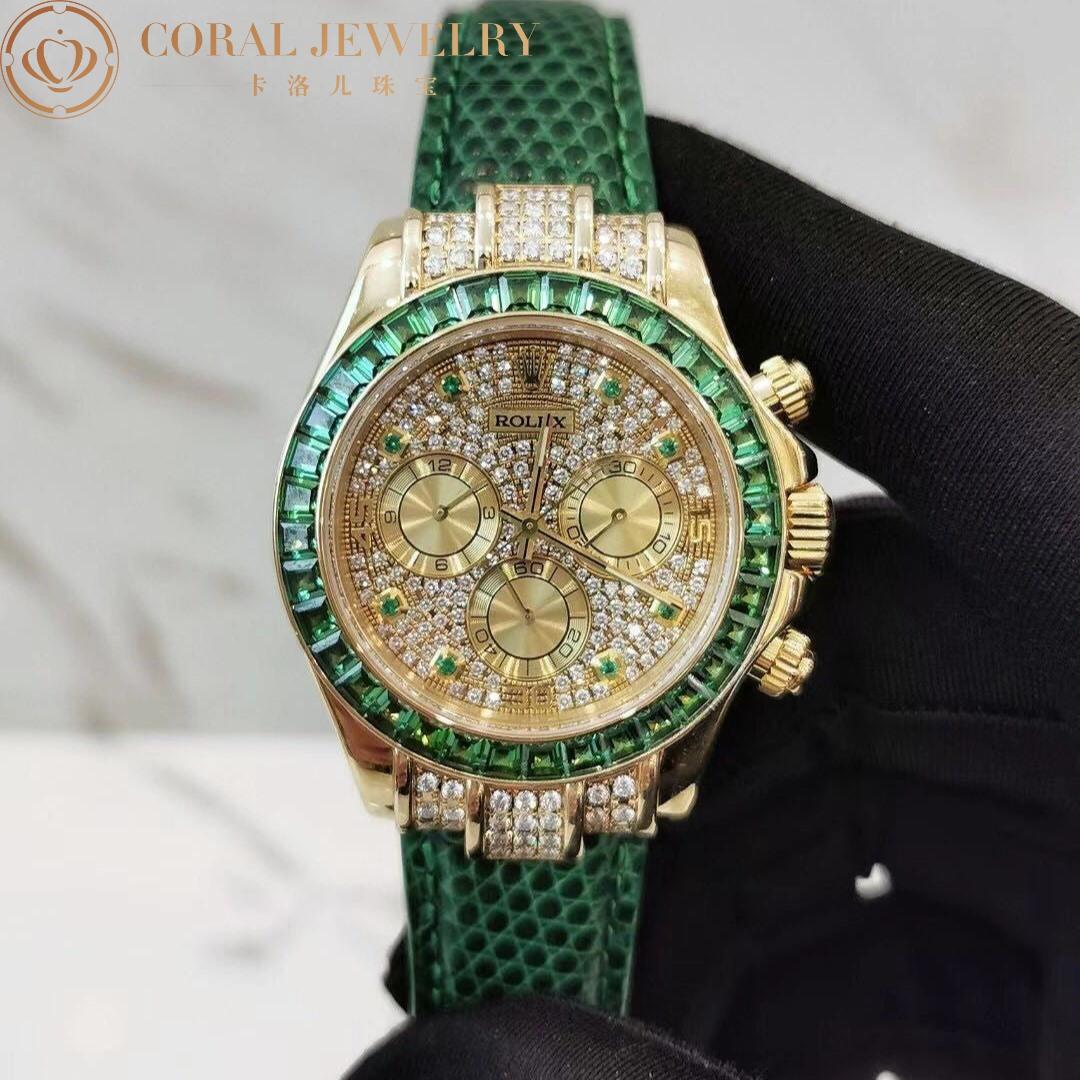 Rolex Cosmograph Daytona Emerald Bezel and Pave Diamond Dial Yellow Gold 16598 EM