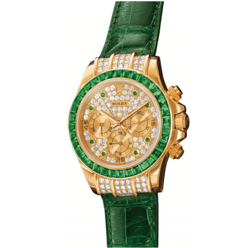 Rolex Cosmograph Daytona Emerald Bezel And Pave Diamond Dial Yellow Gold 16598 Emro