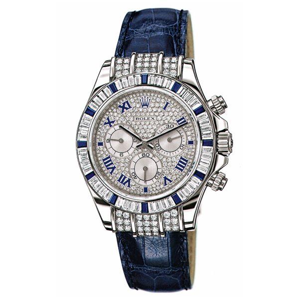 Rolex Cosmograph Daytona Paved Diamond Roman Dial White Gold Blue Leather Strap 116599 12 Sa