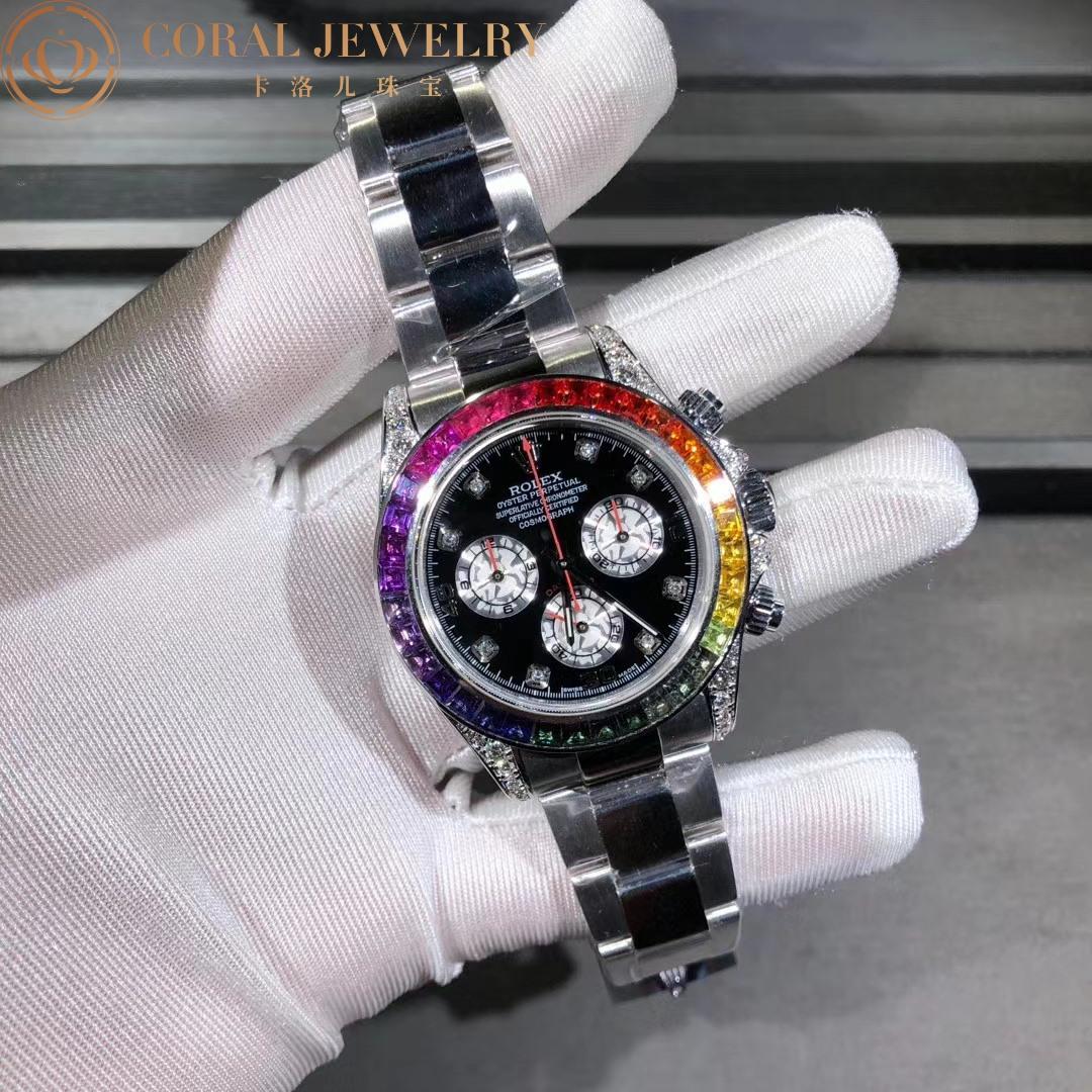 Rolex Cosmograph Daytona Rainbow White Gold Oyster Bracelet with Black Dial 116599 RBOW