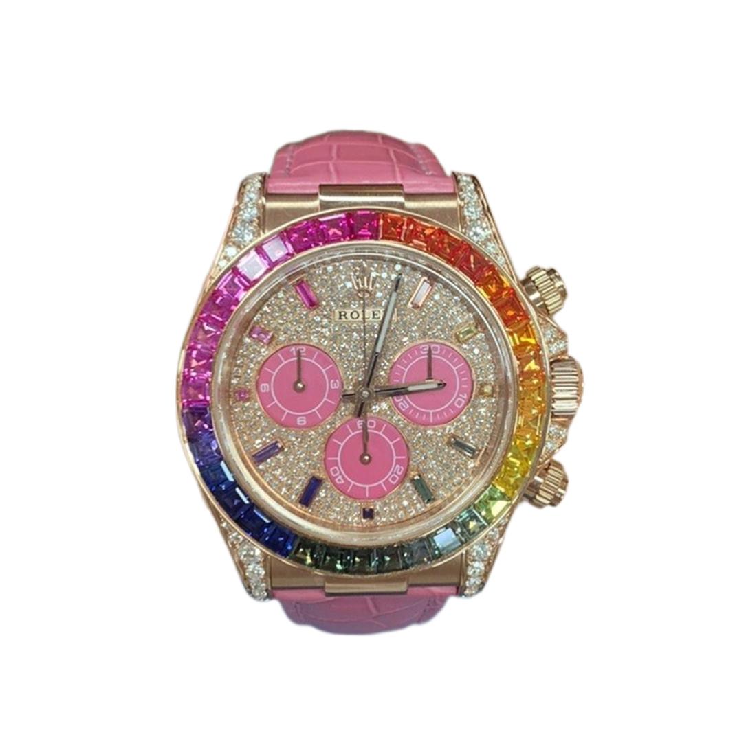 Rolex Cosmograph Daytona with Custom Pink Bezel and Custom Dial 116515