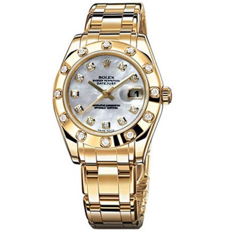 Rolex Pearlmaster yellow gold 34 White mother-of-pearl set diamonds Dial Watch 81318