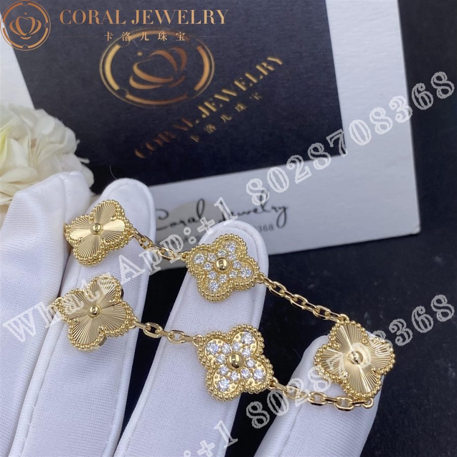 Van Cleef & Arpels Vintage Alhambra bracelet, 5 motifs Yellow gold, Diamond VCARP4KN00 - Image 3