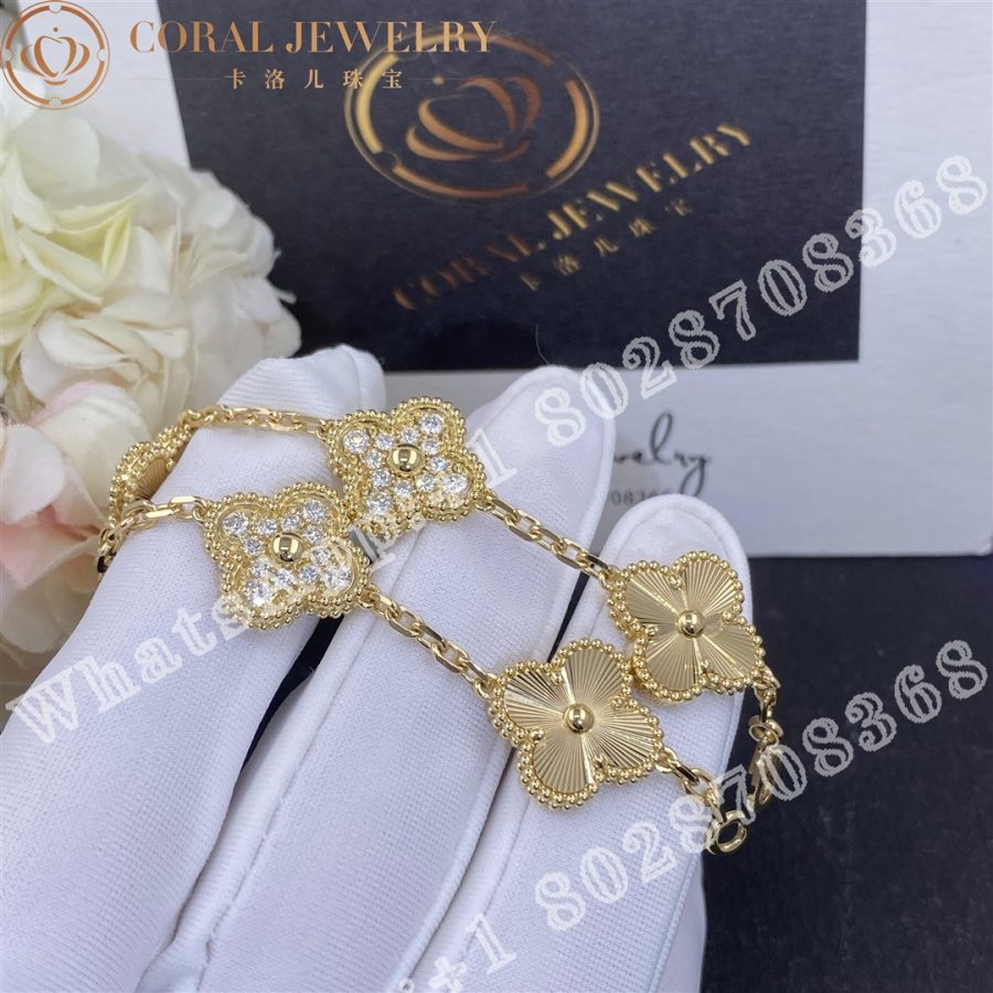 Van Cleef & Arpels Vintage Alhambra bracelet, 5 motifs Yellow gold, Diamond VCARP4KN00 - Image 4