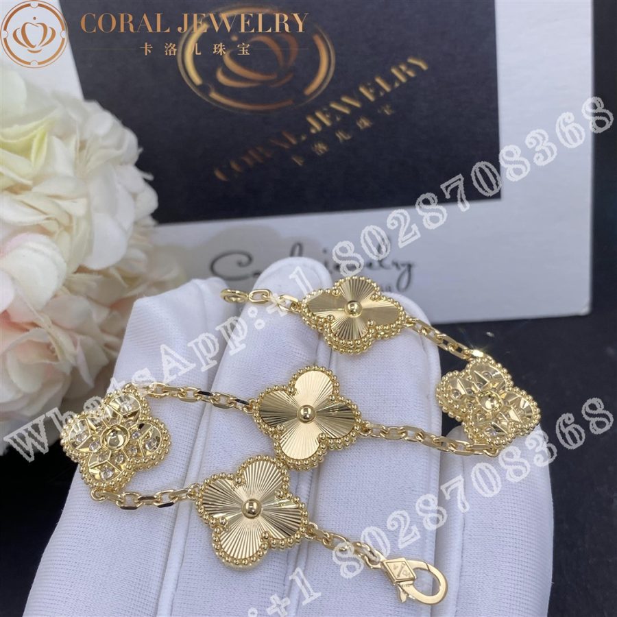 Van Cleef & Arpels Vintage Alhambra bracelet, 5 motifs Yellow gold, Diamond VCARP4KN00 - Image 5
