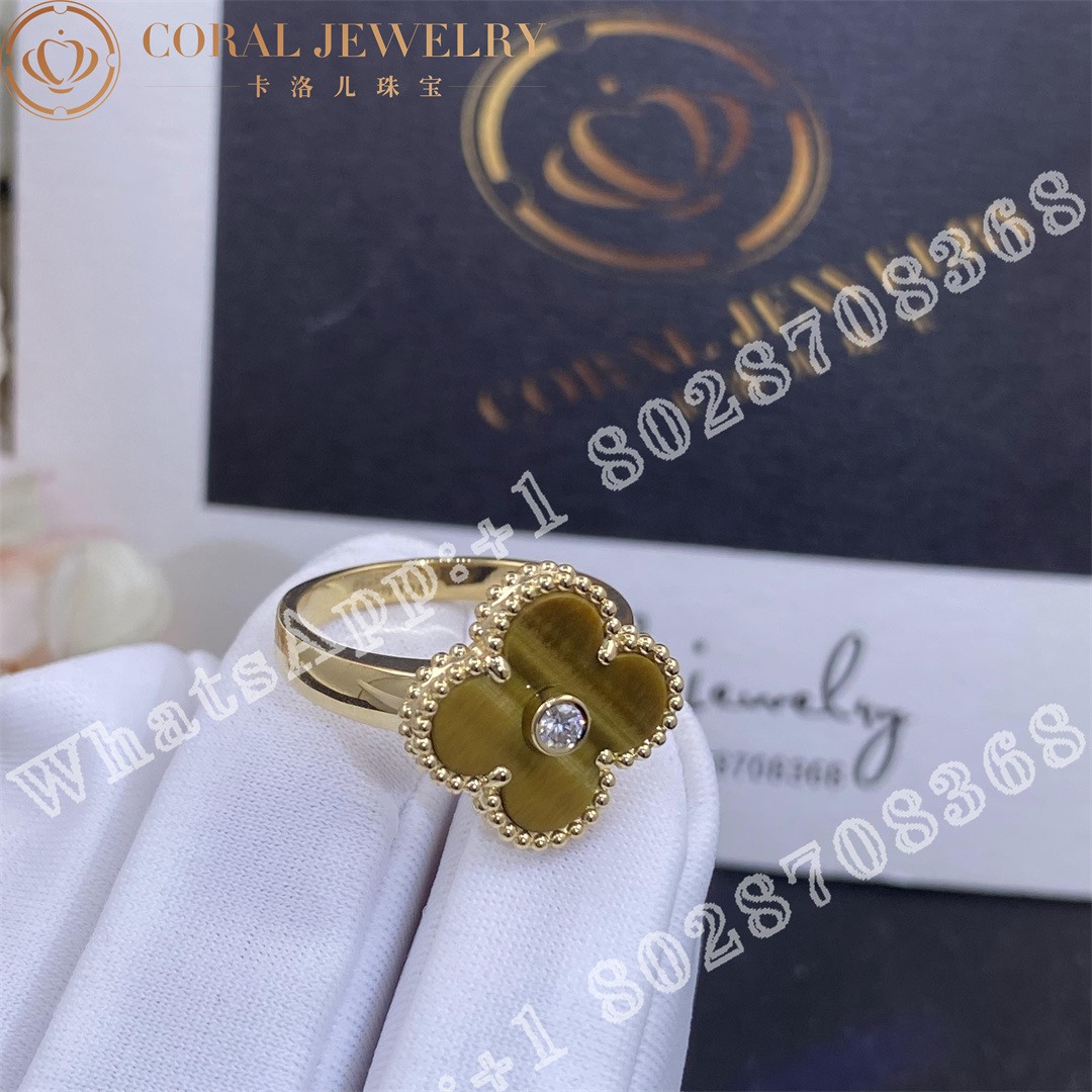 Van Cleef & Arpels Vintage Alhambra ring Yellow gold, Diamond, Tiger Eye VCARD40900 - Image 5
