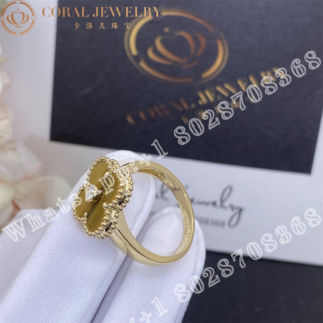 Van Cleef & Arpels Vintage Alhambra ring Yellow gold, Diamond, Tiger Eye VCARD40900 - Image 4