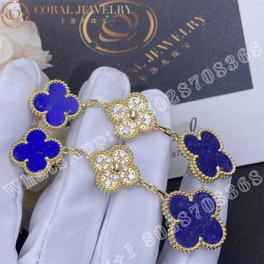 Van Cleef & Arpels Magic Alhambra earrings, 3 motifs Yellow gold, Diamond, Lapis lazuli - Image 4