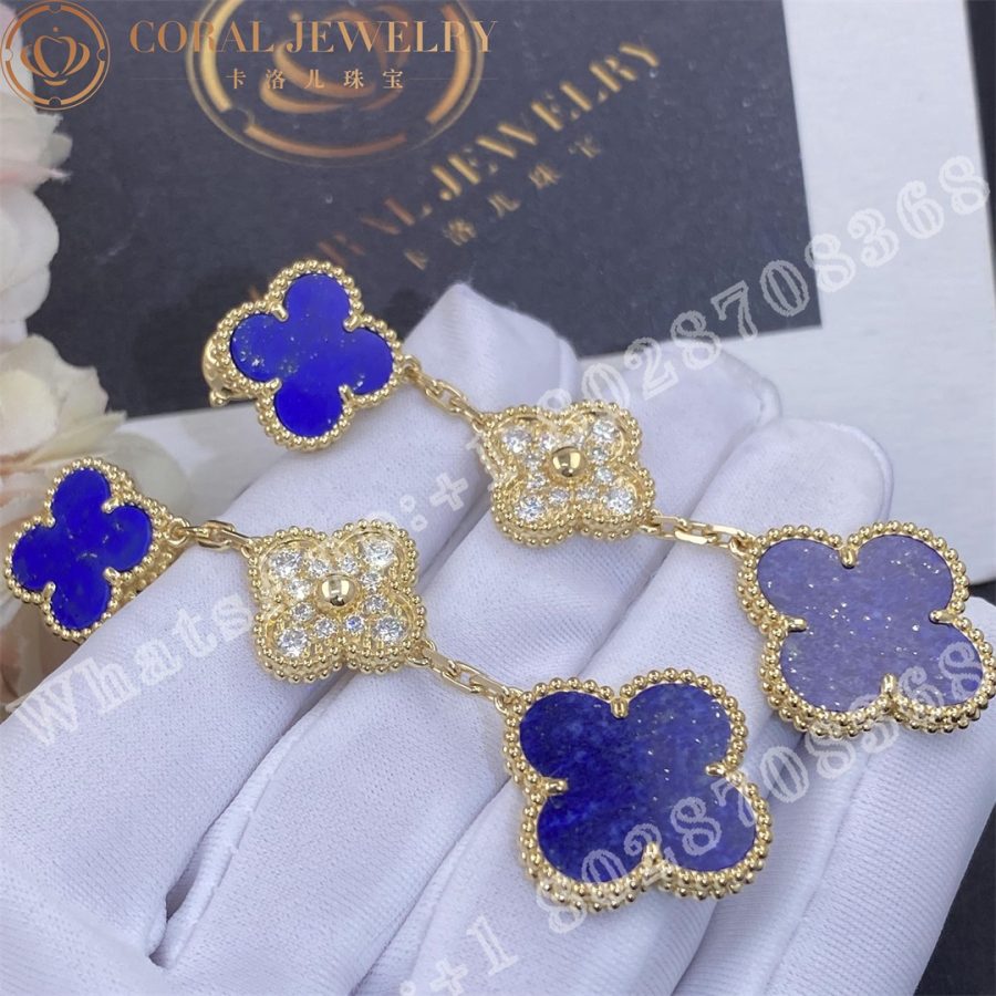 Van Cleef & Arpels Magic Alhambra earrings, 3 motifs Yellow gold, Diamond, Lapis lazuli - Image 5