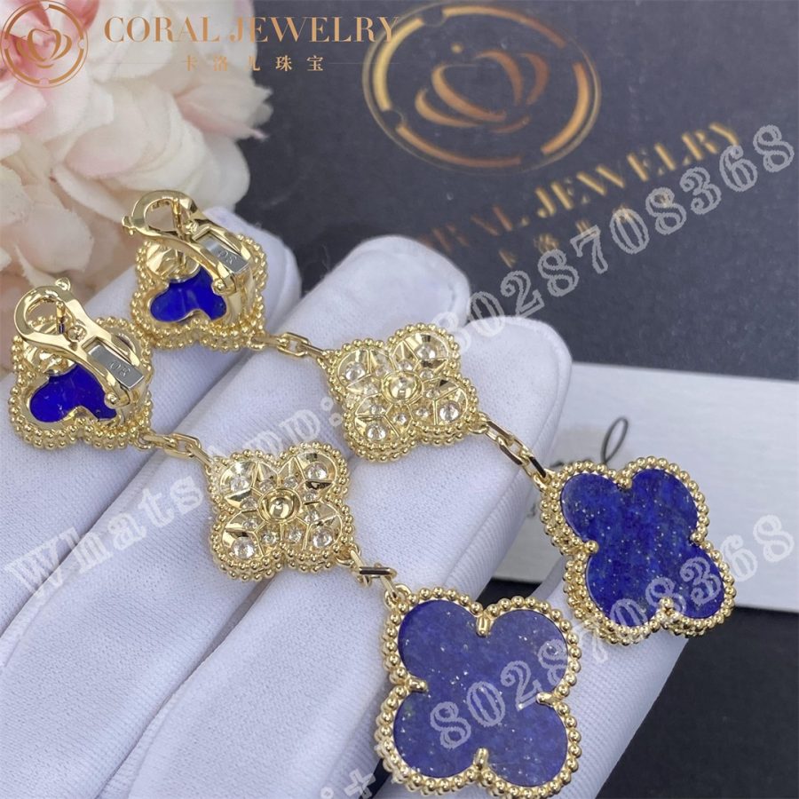 Van Cleef & Arpels Magic Alhambra earrings, 3 motifs Yellow gold, Diamond, Lapis lazuli - Image 6