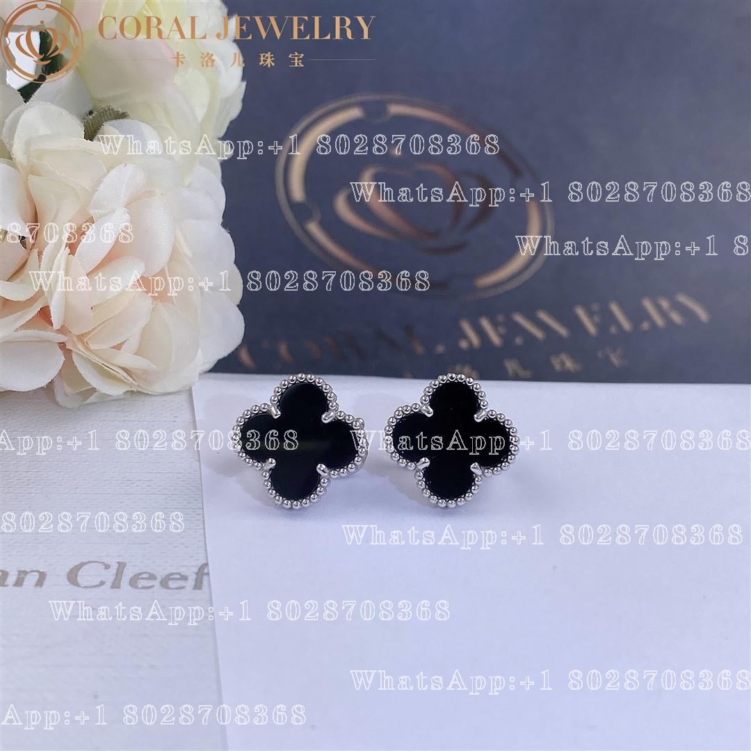 Van Cleef & Arpels Vintage Alhambra earrings White gold, Onyx
