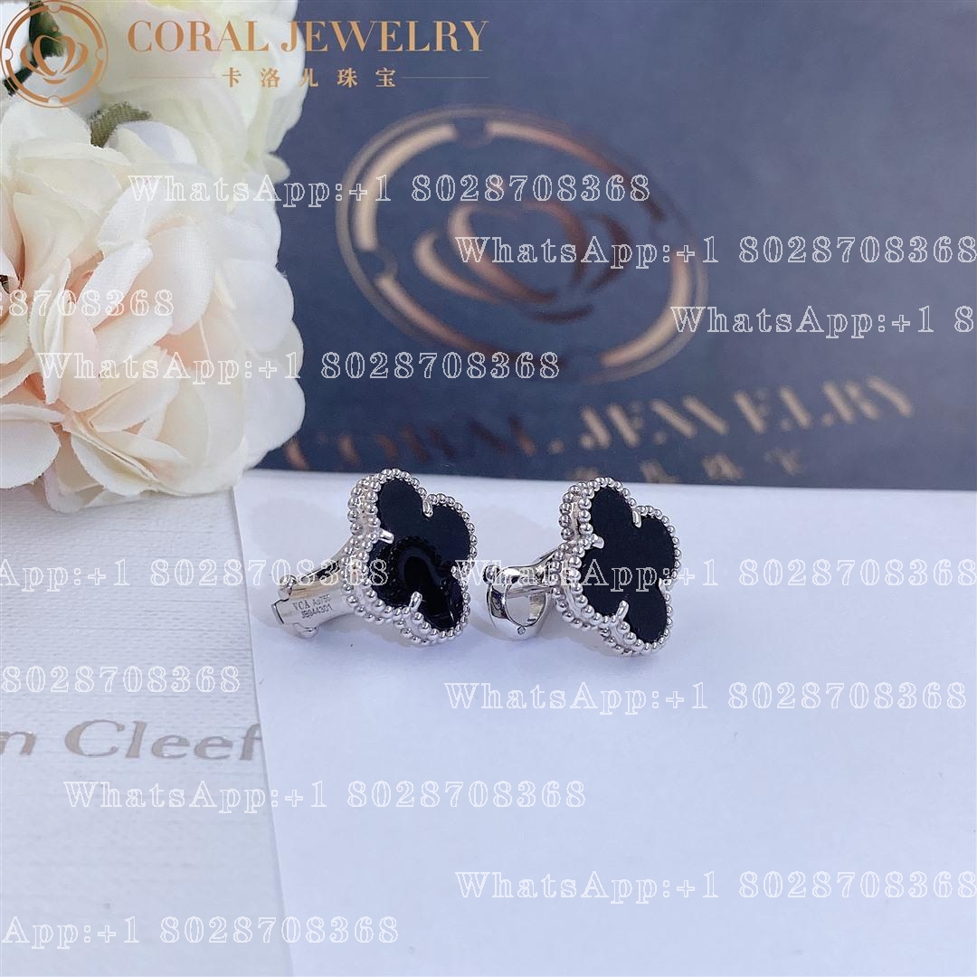 Van Cleef & Arpels Vintage Alhambra earrings White gold, Onyx