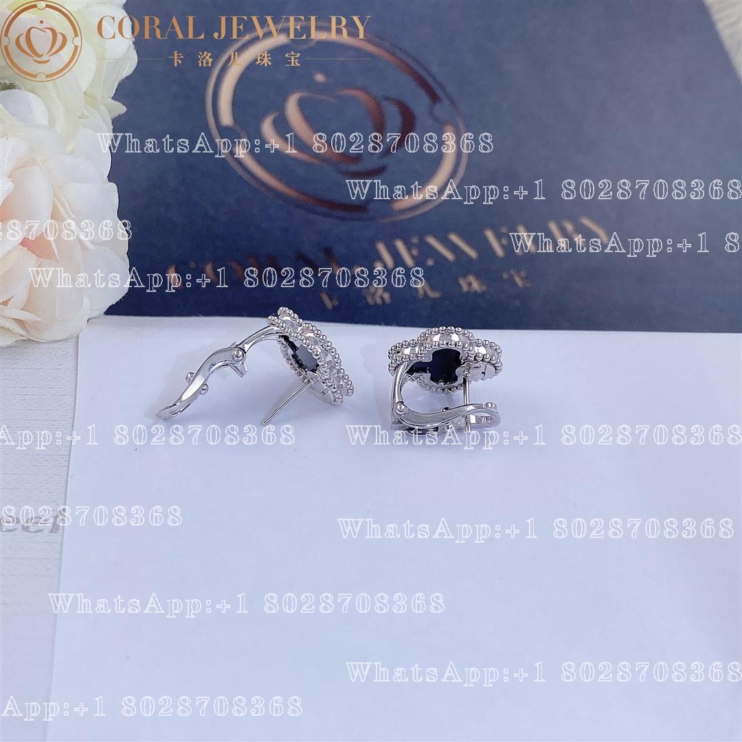 Van Cleef & Arpels Vintage Alhambra earrings White gold, Onyx
