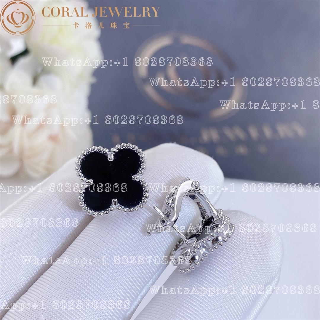 Van Cleef & Arpels Vintage Alhambra earrings White gold, Onyx