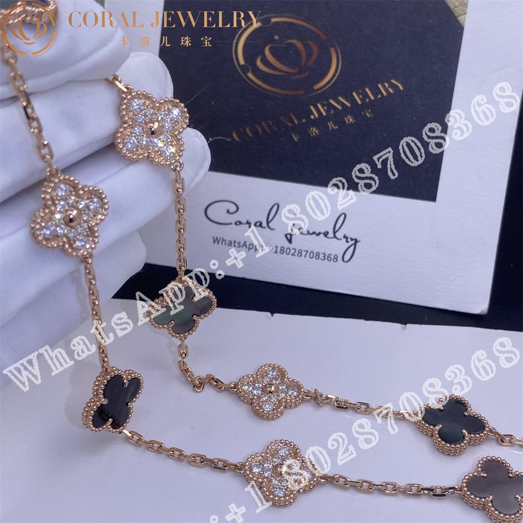 Van Cleef & Arpels Vintage Alhambra Necklace, 10 Motifs Rose Gold, Diamond, Mother-of-pearl - Image 5