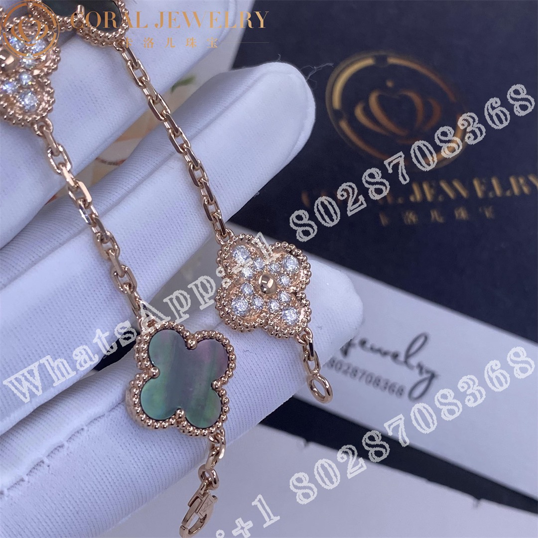 Van Cleef & Arpels Vintage Alhambra Necklace, 10 Motifs Rose Gold, Diamond, Mother-of-pearl - Image 6