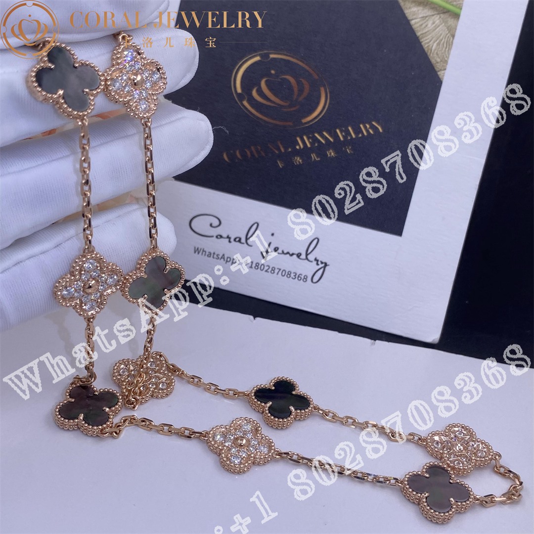 Van Cleef & Arpels Vintage Alhambra Necklace, 10 Motifs Rose Gold, Diamond, Mother-of-pearl - Image 7