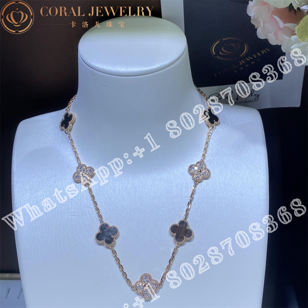 Van Cleef & Arpels Vintage Alhambra Necklace, 10 Motifs Rose Gold, Diamond, Mother-of-pearl - Image 9