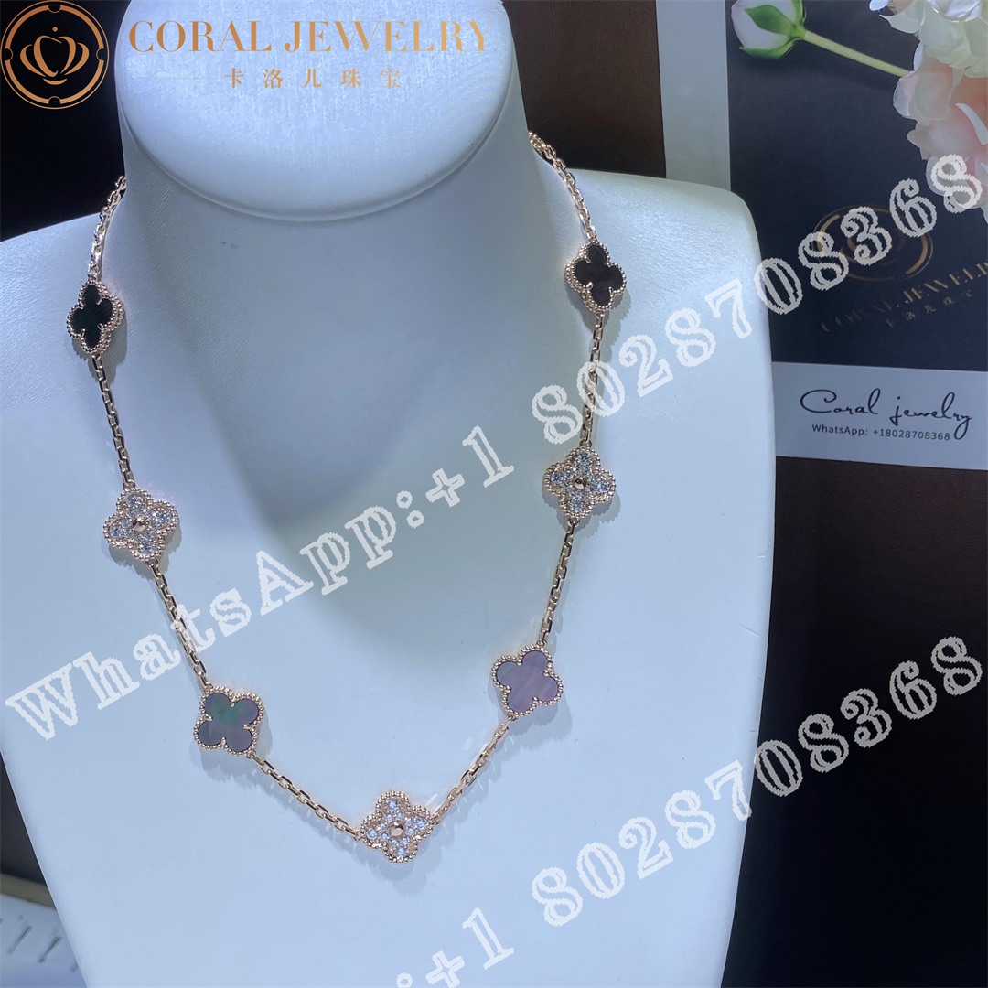 Van Cleef & Arpels Vintage Alhambra Necklace, 10 Motifs Rose Gold, Diamond, Mother-of-pearl - Image 8