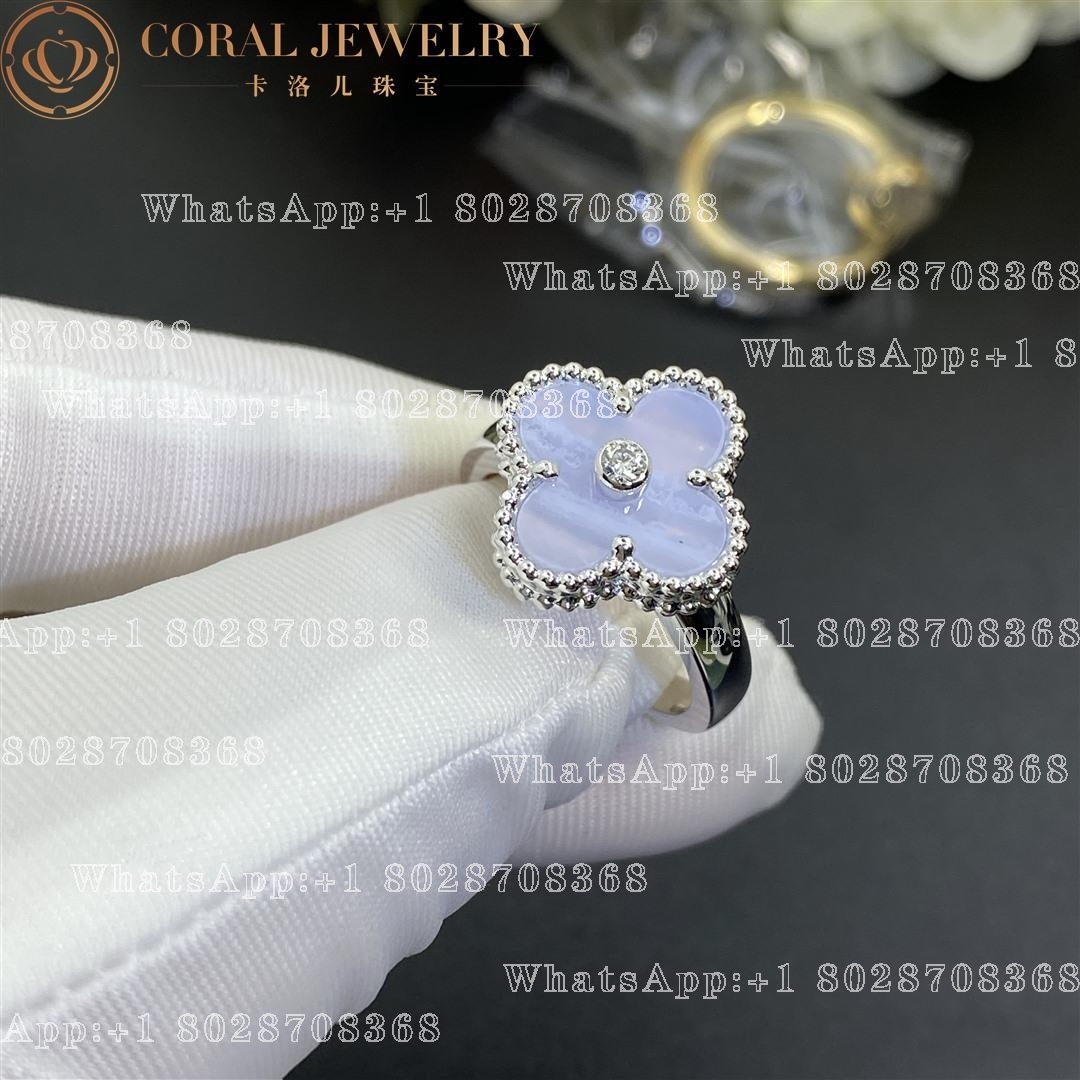 Van Cleef & Arpels Vintage Alhambra ring White gold, Diamond, Chalcedony