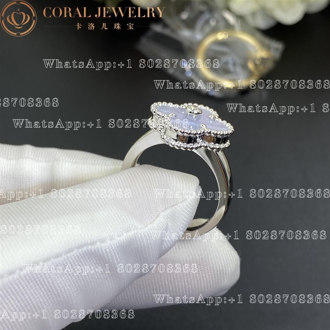 Van Cleef & Arpels Vintage Alhambra ring White gold, Diamond, Chalcedony