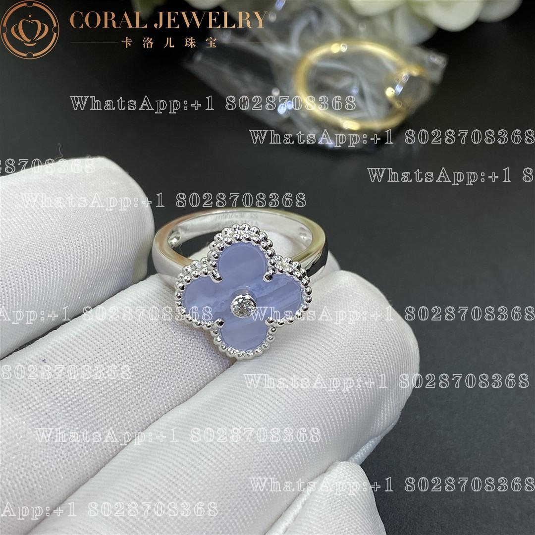Van Cleef & Arpels Vintage Alhambra ring White gold, Diamond, Chalcedony