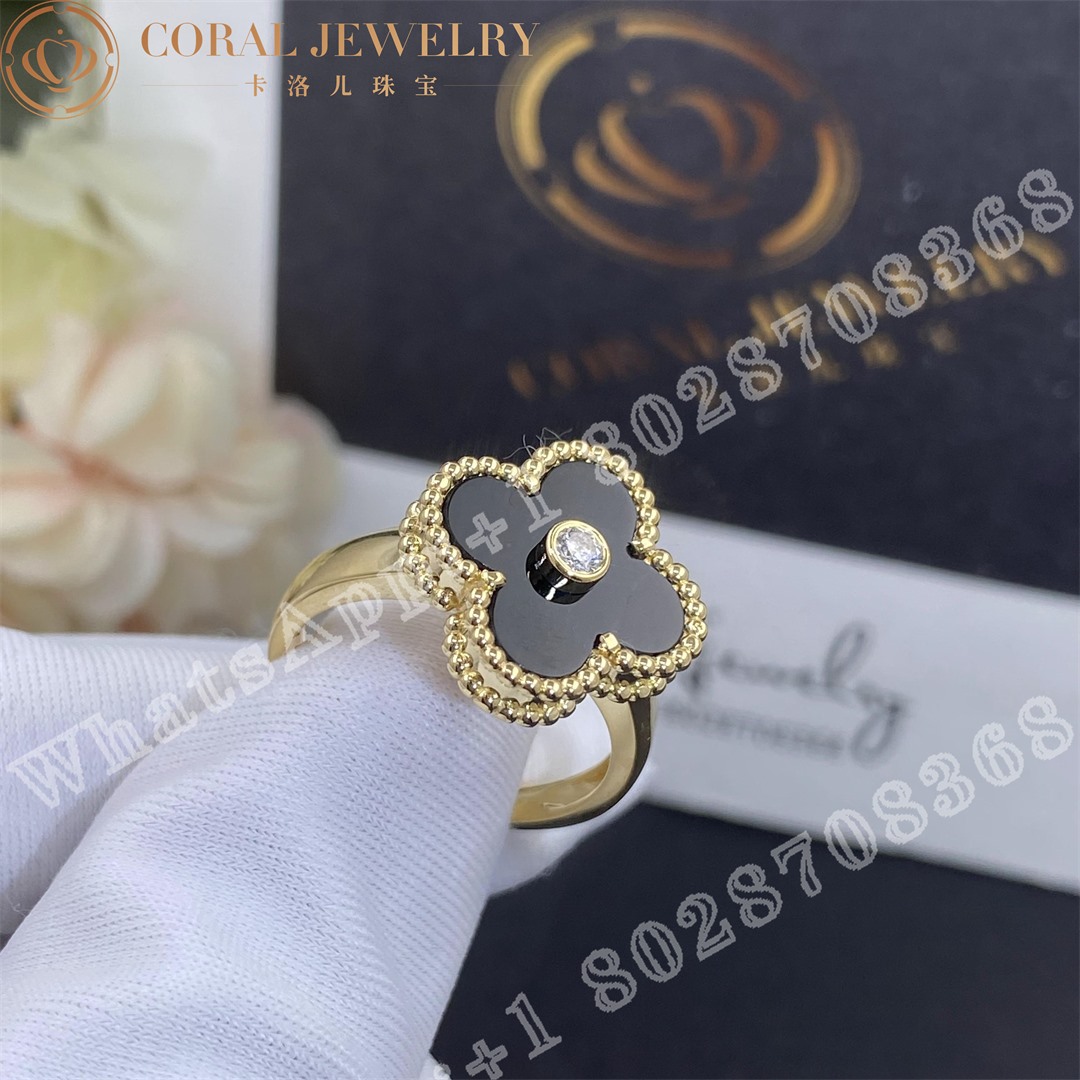 Van Cleef Arpels Vintage Alhambra Ring Yellow Gold Diamond Onyx Vcara41000 Coral (1)
