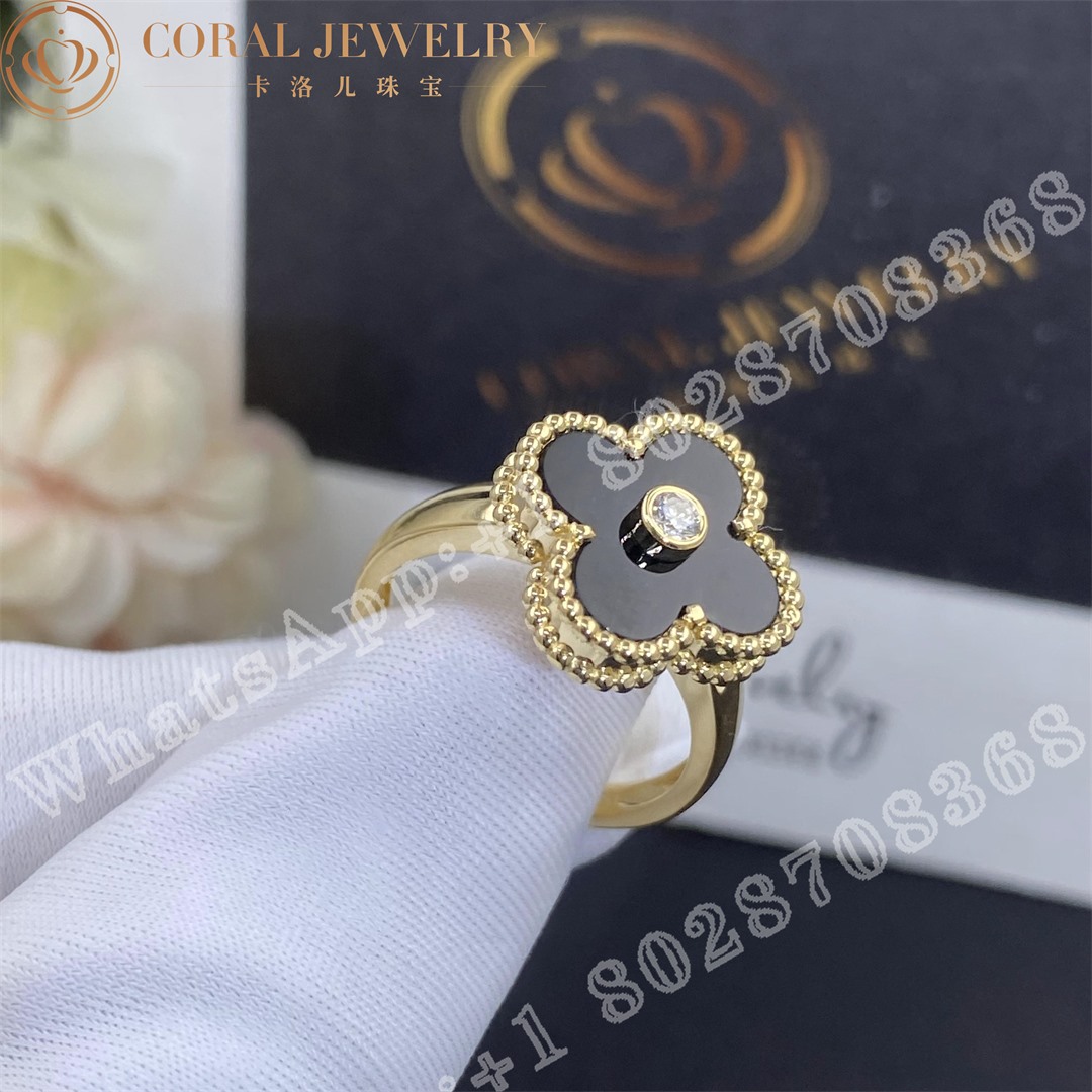 Van Cleef Arpels Vintage Alhambra Ring Yellow Gold Diamond Onyx Vcara41000 Coral (3)