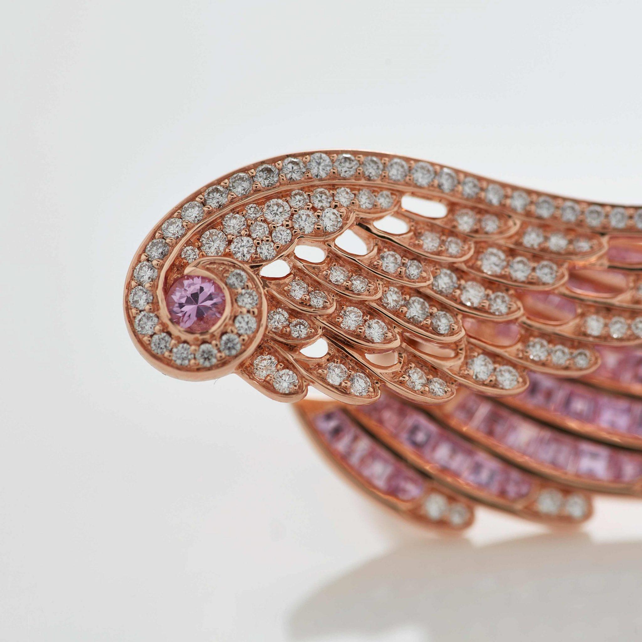 Garrard Wings Embrace Pink Sapphire and Diamond Drop Earrings In 18ct Rose Gold