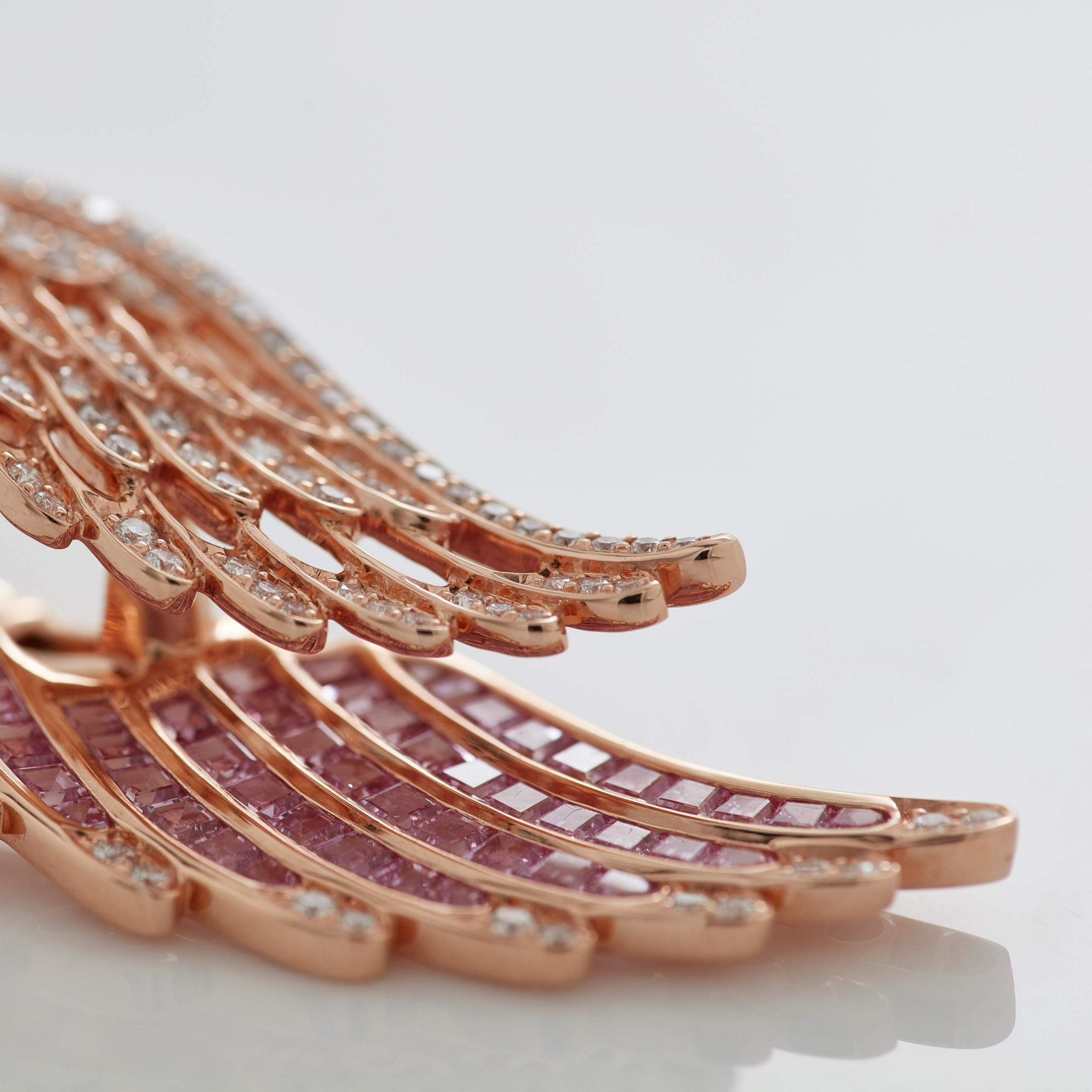Garrard Wings Embrace Pink Sapphire and Diamond Drop Earrings In 18ct Rose Gold