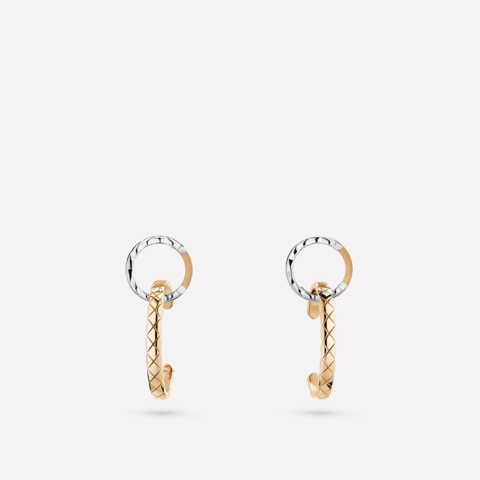 Chanel Coco Crush Hoops Quilted Motif, 18k White and Beige Gold J11974