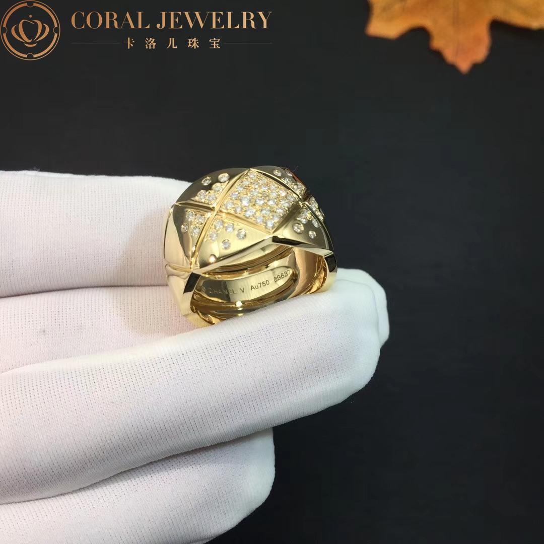 Chanel Coco Crush Ring Quilted Motif, Large Version, 18k Yellow Gold, Diamonds J10862