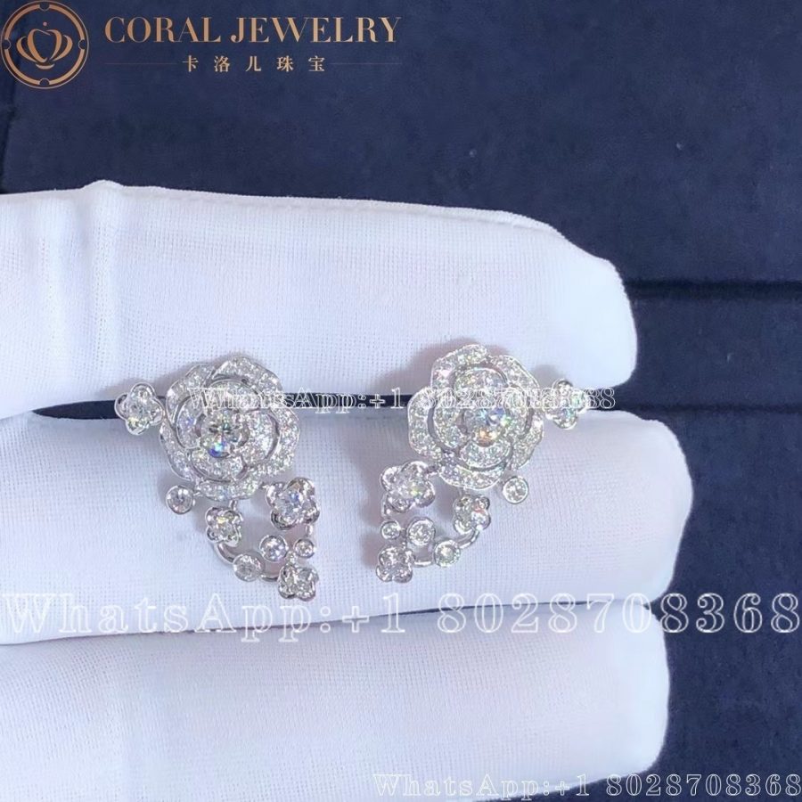 Chanel Bouton de Camélia Earrings 18k White Gold, Diamonds J12039 - Image 4