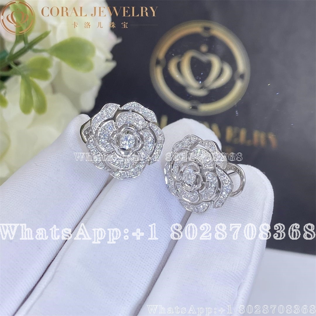 Chanel Bouton De Camelia Earrings 18k White Gold Diamonds J12072 Coral (2)