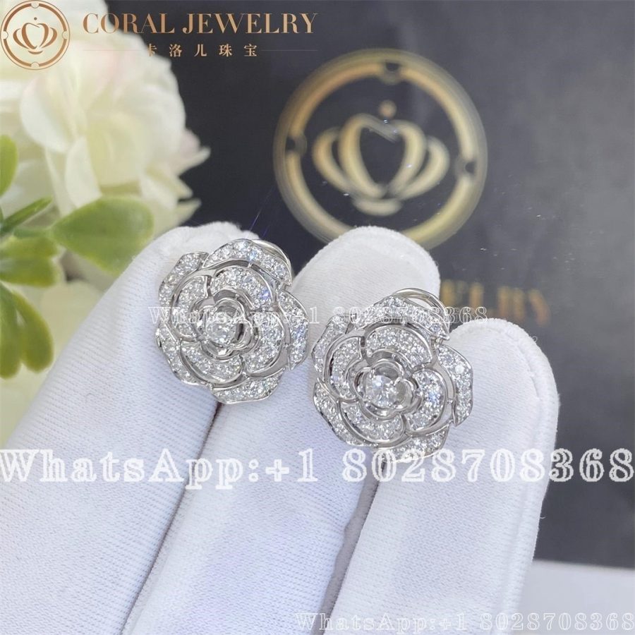 Chanel Bouton de Camélia Earrings 18k White Gold, Diamonds J12072 - Image 4