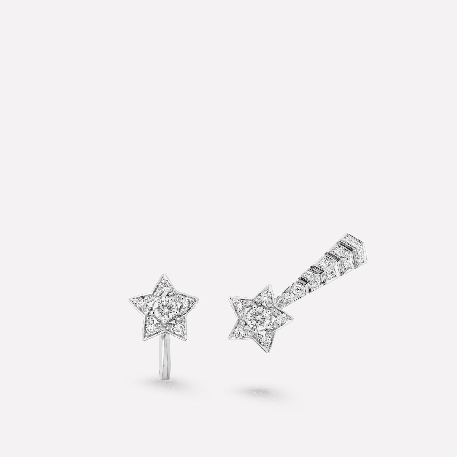 Chanel Comete Chevron Earrings 18k White Gold Diamonds J11464