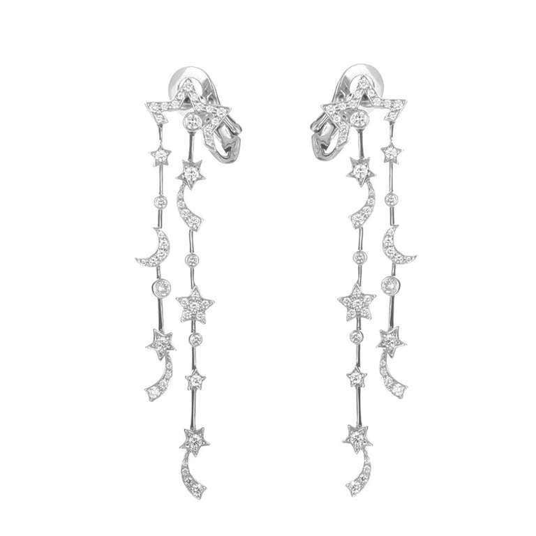 Chanel Comete Diamond White Gold Dangle Earrings