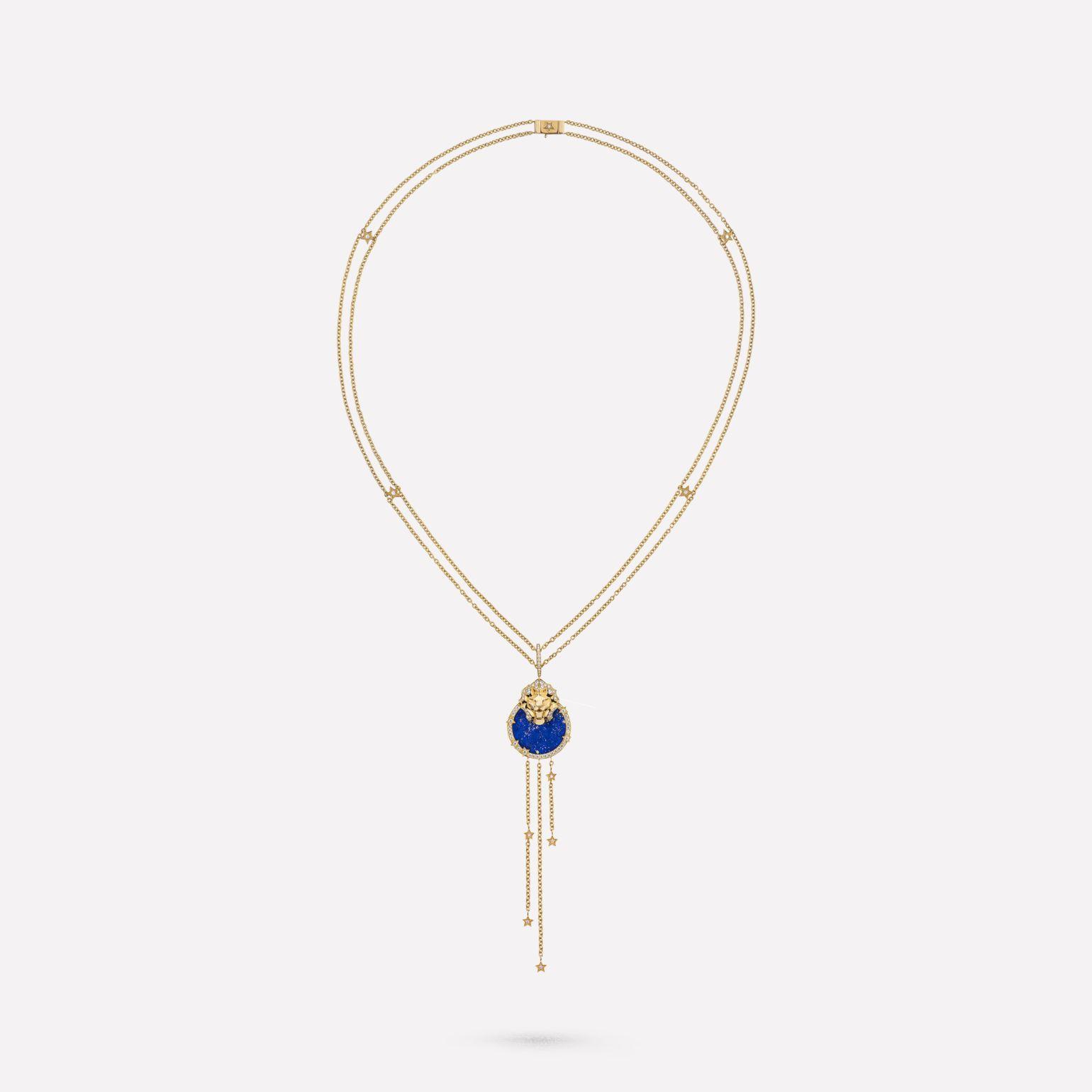 Chanel Lion Medaille Long Necklace 18k Yellow Gold Diamonds Lapis Lazuli J11369