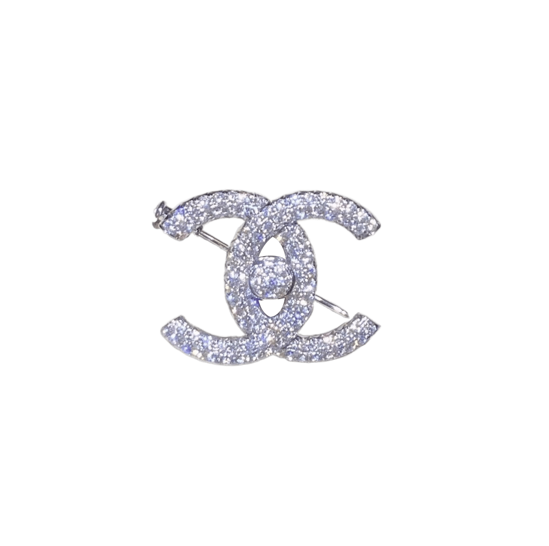 Chanel CC Logo Brooch 18k White Gold, Diamonds