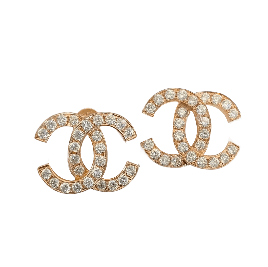 Chanel CC Logo Earrings Medium Version 18k Rose Gold, Diamonds