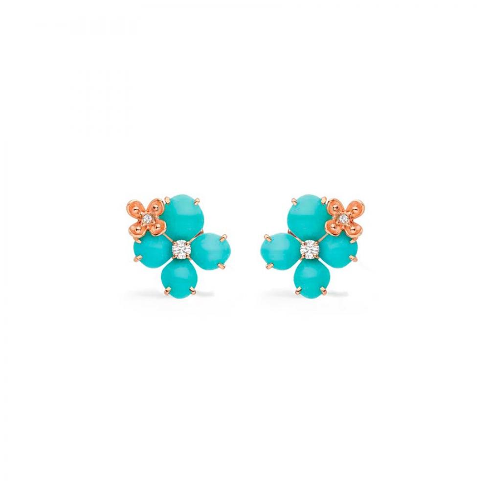 Chaumet Hortensia Aube Rosee Pink Gold Diamond Turquoise Earrings 083148