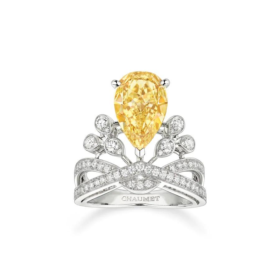 Chaumet Josephine Aigrette Imperiale Ring Platinum Yellow Diamond Diamonds 082895