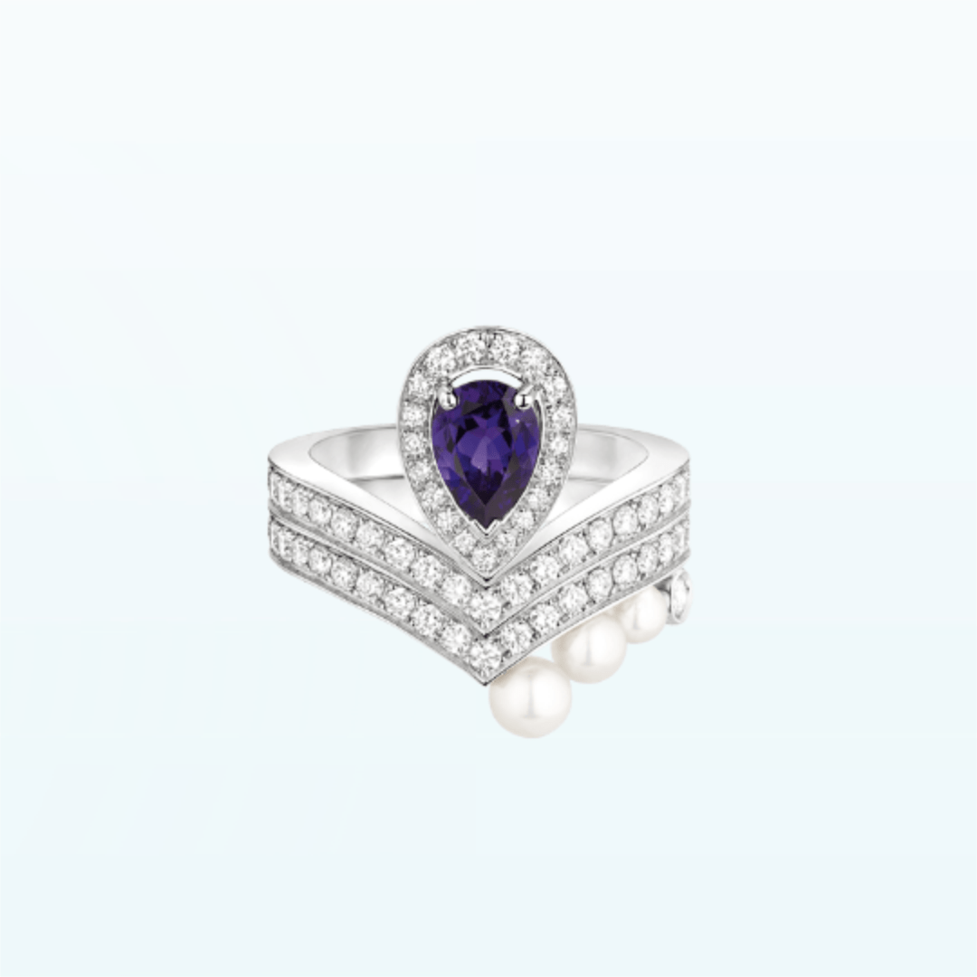 Chaumet Joséphine Aigrette Ring White Gold Amethyst Diamond 083339-083290 Combination Rings